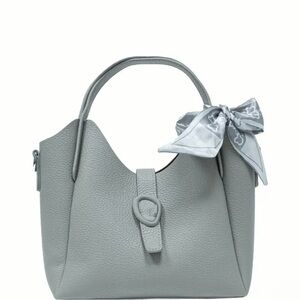 Gray Pebble Tote Bag with Scarf Accent NIP